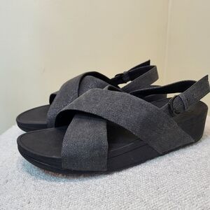 NWOB Fitflop Lulu Back Strap Black Shimmer Denim Women's Sandals Size 9